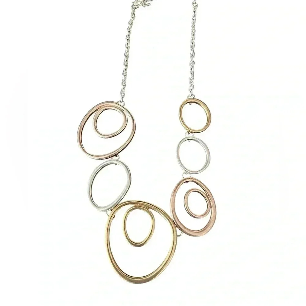 UNIQUE SILVER GOLD AND ROSE GOLD NECKLACE - Picture 2 of 2